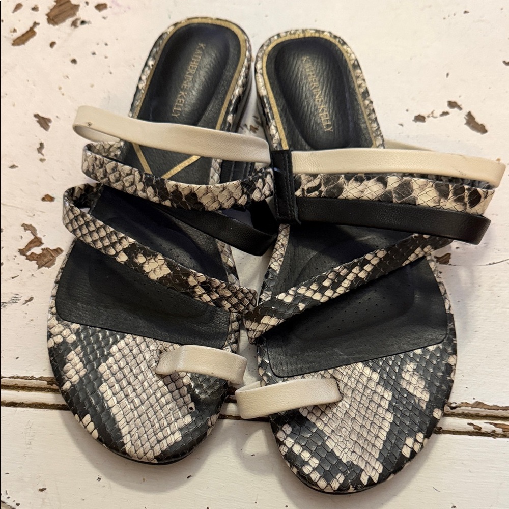 Katherine Kelly Valerie  Strap Snake Print Leather Sandals Women’s Size 7.5 M